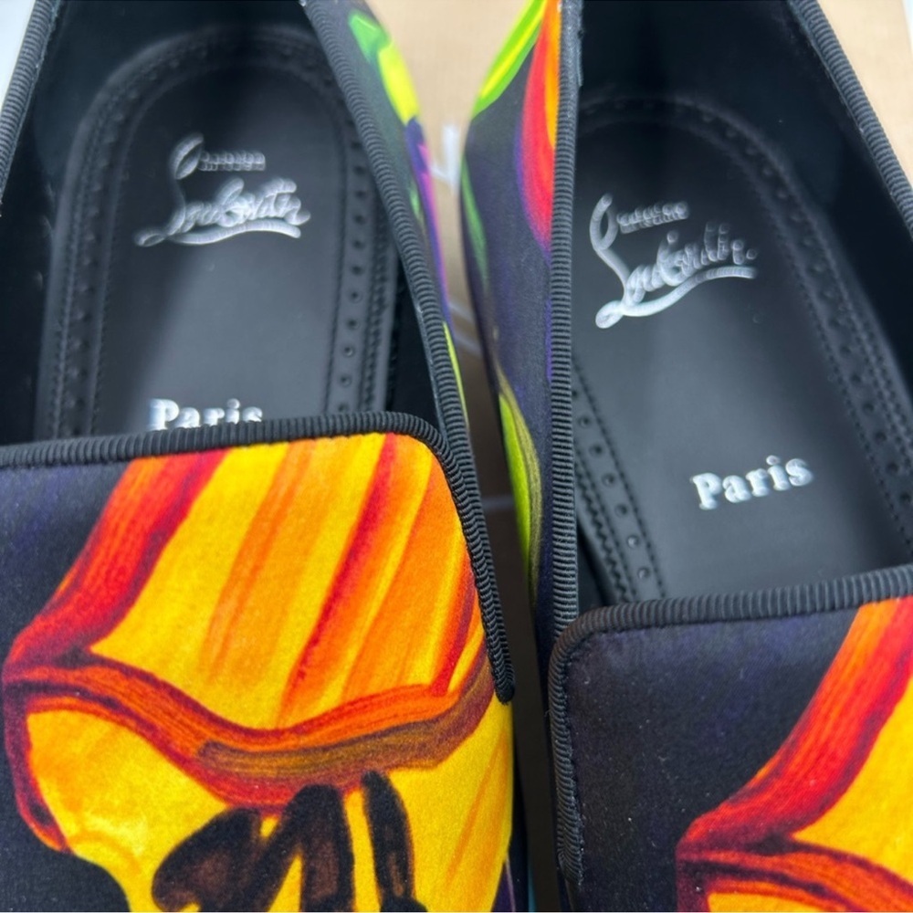 Men’s Christian Louboutin dandy check satin loafers multicolor floral size 43 - Picture 7 of 9